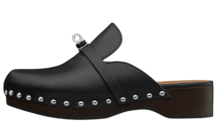 (Women) HERMES Calfskin Wooden Sole Shoes 'Black' H211077Z-02