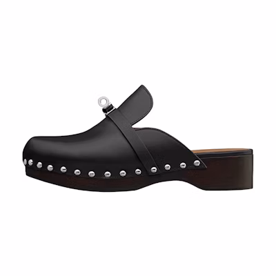 (W) HERMES Calfskin Wooden Sole Shoes 'Black'