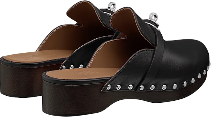 (Women) HERMES Calfskin Wooden Sole Shoes 'Black' H211077Z-02 Lookbook (Women) HERMES Calfskin Wooden Sole Shoes 'Black' H211077Z-02