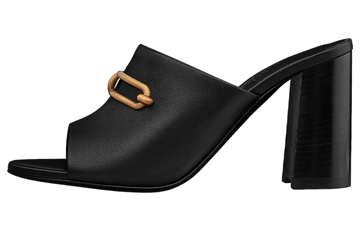 (W) HERMES Camilla Calfskin Slide 'Black'