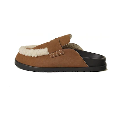 (W) HERMES Canvas Round-Toe 'Brown Mule Slippers'