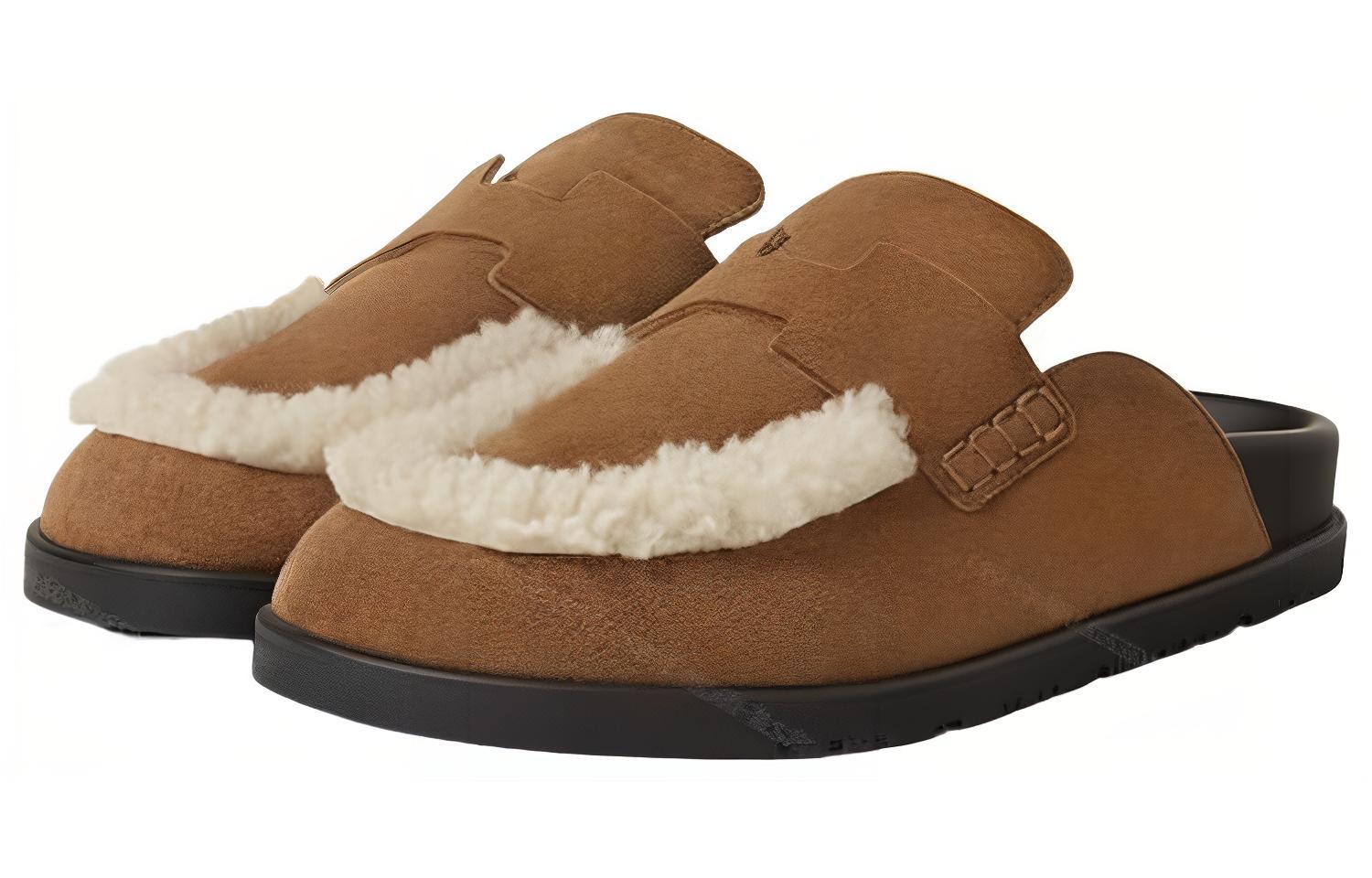 Lookbook HERMES 愛馬仕 棉布 時尚圓頭 包頭拖鞋 女款 棕色