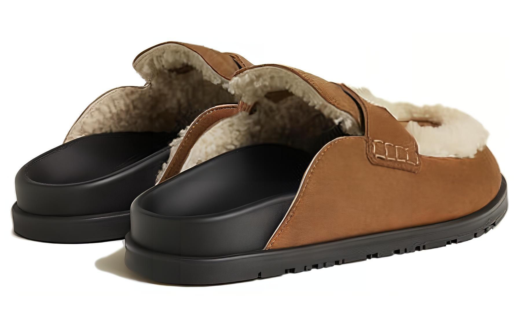 Purchase HERMES 愛馬仕 棉布 時尚圓頭 包頭拖鞋 女款 棕色