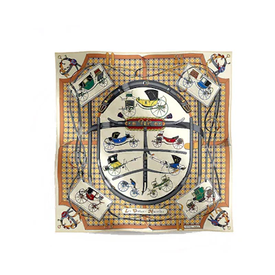 (Women) HERMES Car Pattern Checkered Silk Scarf Yellow for Women. H984108Sv06