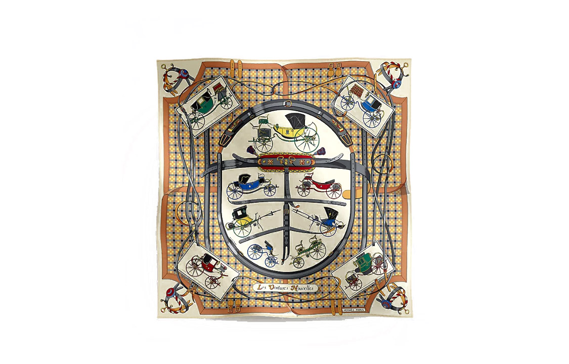 (Women) HERMES Car Pattern Checkered Silk Scarf Yellow for Women. H984108Sv06 圖 2