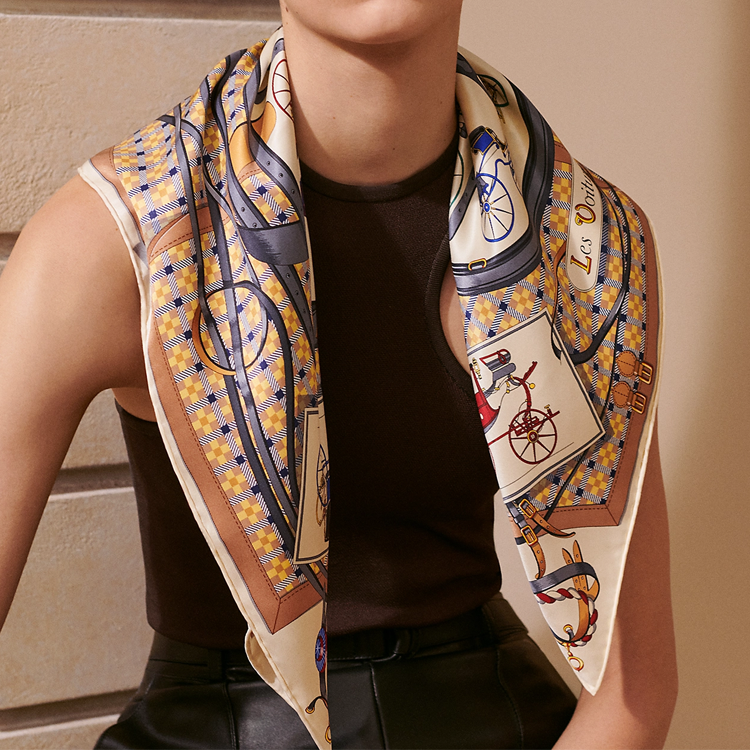 (Women) HERMES Car Pattern Checkered Silk Scarf Yellow for Women. H984108Sv06 圖 3