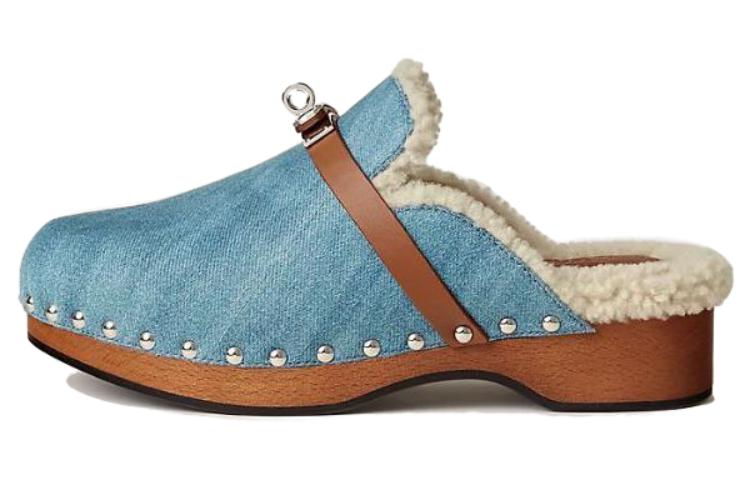 (Women) HERMES Carlotta Flat Mule 'Bleu Claire' H231289Z-CB