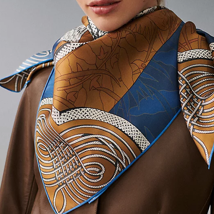 (Women) HERMES Carre Floral Brandenburg Twill Silk Scarf Multicolor  Edition H904041S-01 圖 5