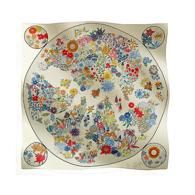 (Women) HERMES Carre Floral Map Silk Scarf for Women - Multicolor H003965S 16