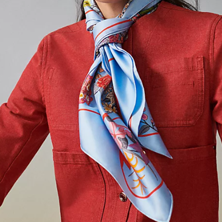(Women) HERMES Carre Floral Map Silk Scarf for Women - Blue H003965S 12 圖 3