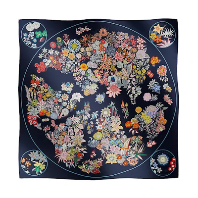 (Women) HERMES Carre Floral Map Silk Scarf Women’s Blue. H003965S 18