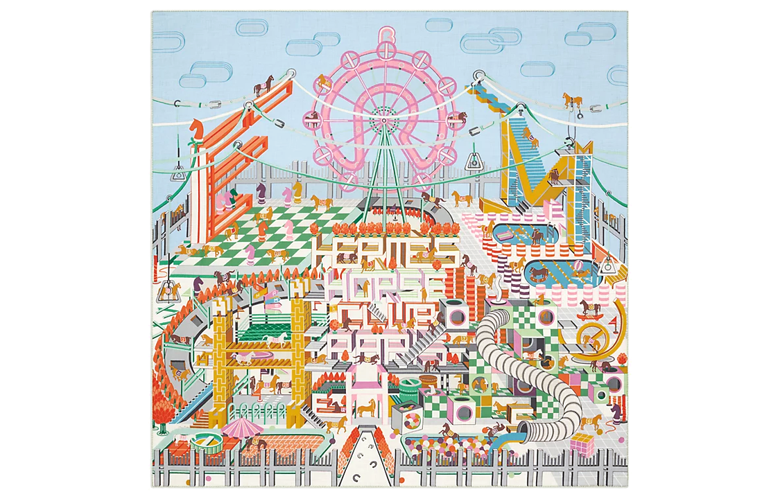 (Women) HERMES Carre Light Blue Patterned Silk Scarf for Women. H243916S06