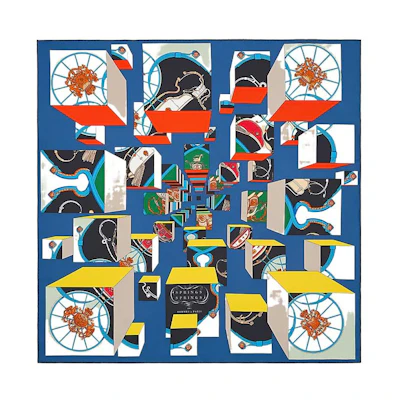 (Women) HERMES Carre Printed Silk Scarf "Jumping Spring" Blue Fashion Accessory for Women. H003932S 04