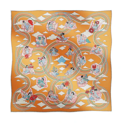 (Women) HERMES Carres Volants Printed Silk Scarf Yellow H893849Sv10