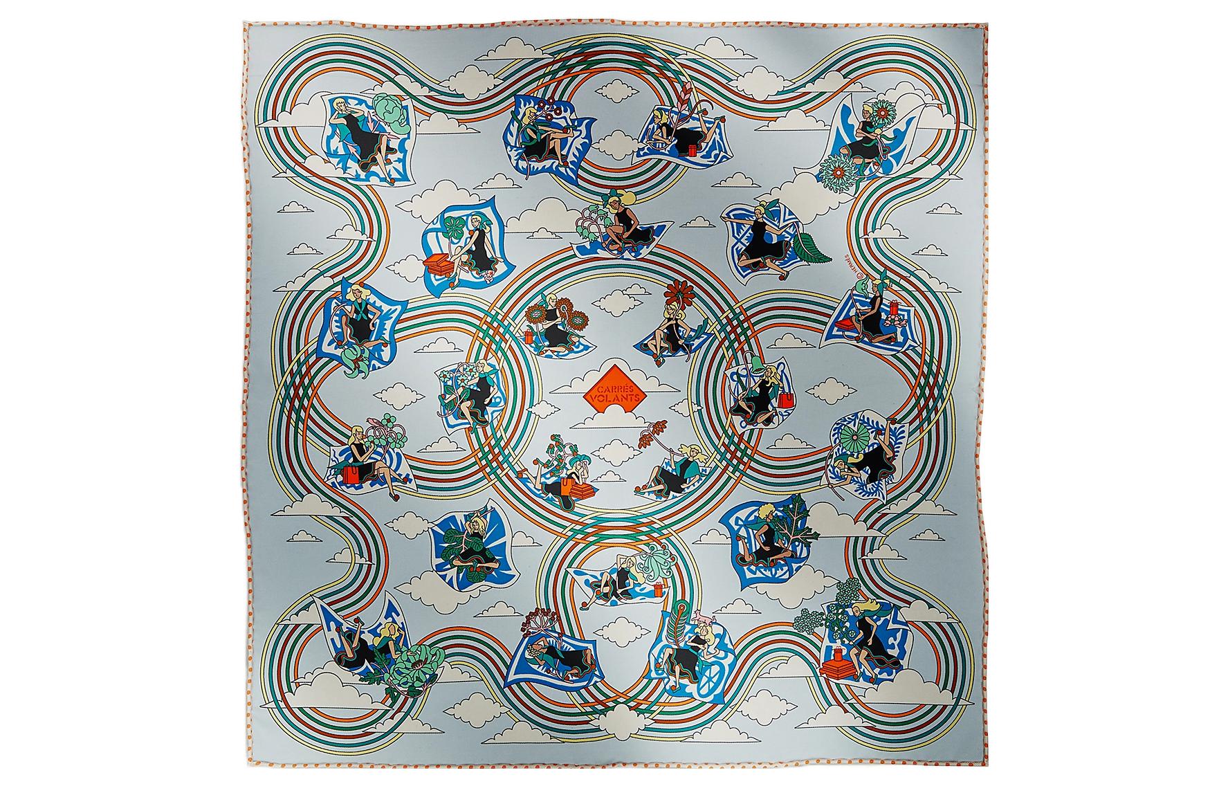 (Women) HERMES Carres Volants Printed Silk Scarf for Women in Sky Blue. H893849S-03