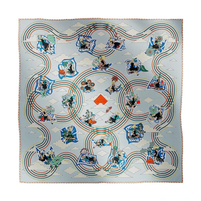 (Women) HERMES Carres Volants Printed Silk Scarf for Women in Sky Blue. H893849S-03