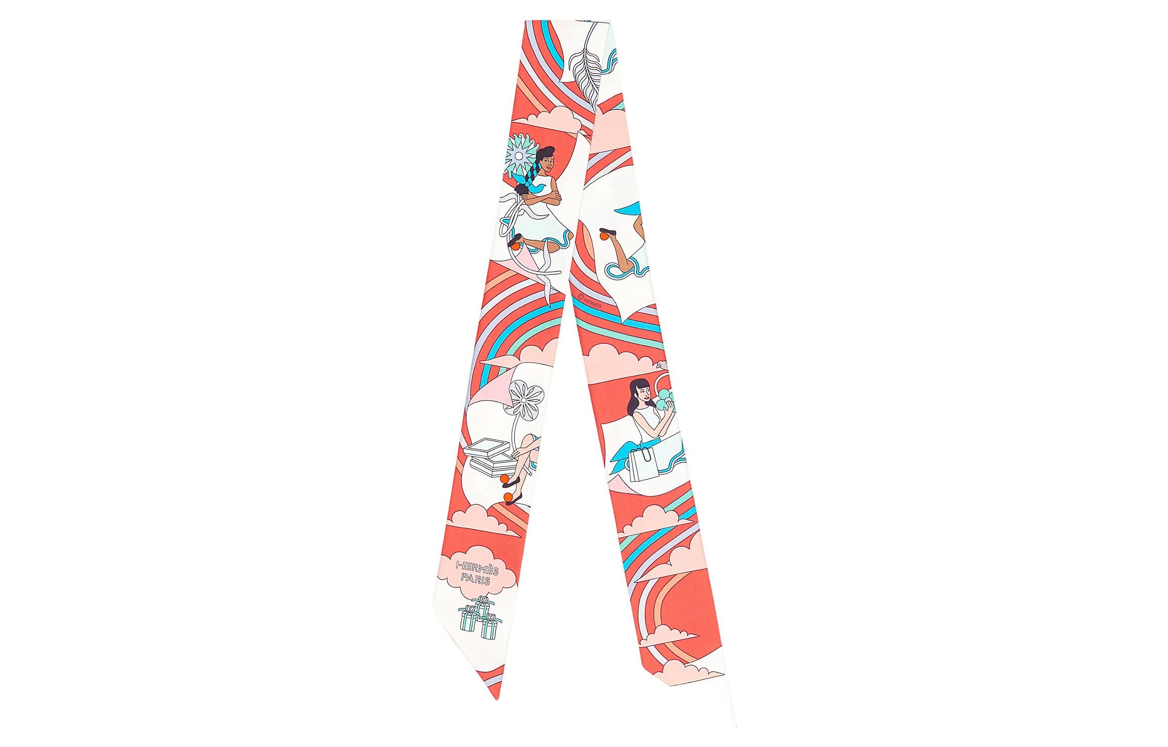 (Women) HERMES Carres Volants Twilly Silk Scarf  Pomegranate Red. H063849S-09 圖 2