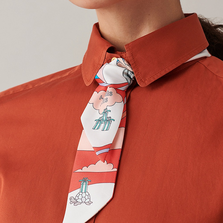 (Women) HERMES Carres Volants Twilly Silk Scarf  Pomegranate Red. H063849S-09 圖 3