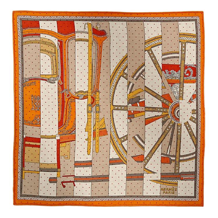 (Women) HERMES Carriage Striped Cashmere Silk Scarf for Women - Orange H743864Sv06