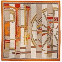 (Women) HERMES Carriage Striped Cashmere Silk Scarf for Women - Orange H743864Sv06 (Women) HERMES Carriage Striped Cashmere Silk Scarf for Women - Orange H743864Sv06