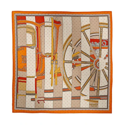 (Women) HERMES Carriage Striped Cashmere Silk Scarf for Women - Orange H743864Sv06