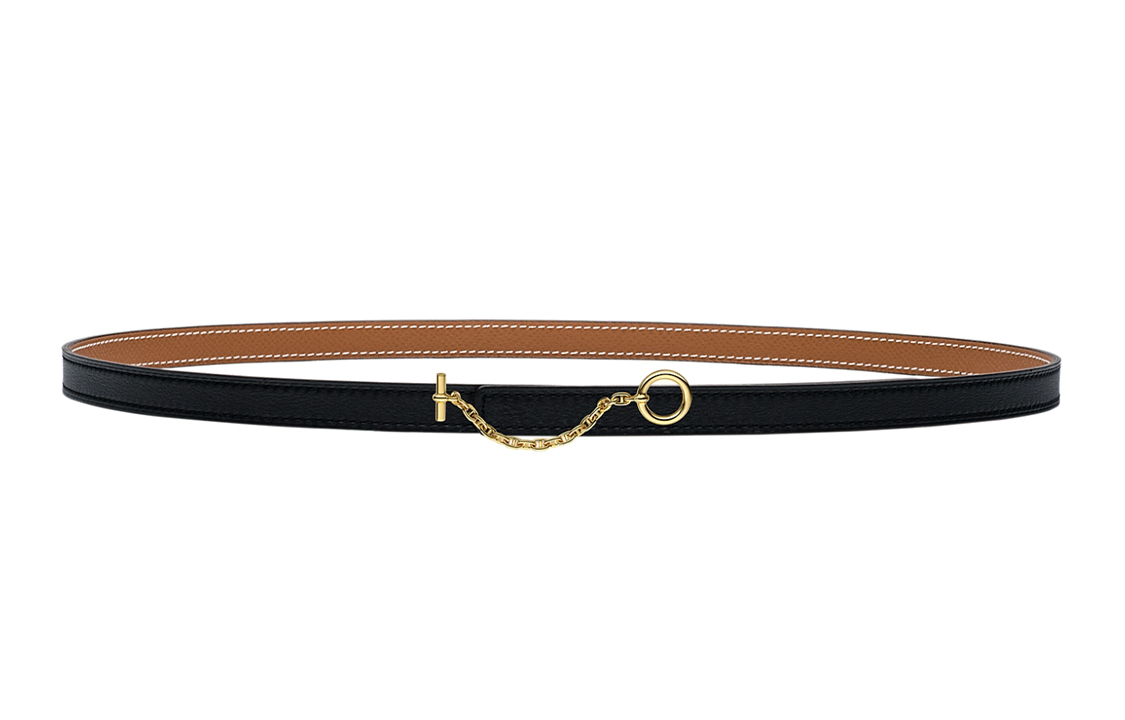 (Women) HERMES Carrousel  Black Calfskin Belt 1.3cm H081081CC06-H065538CAAB