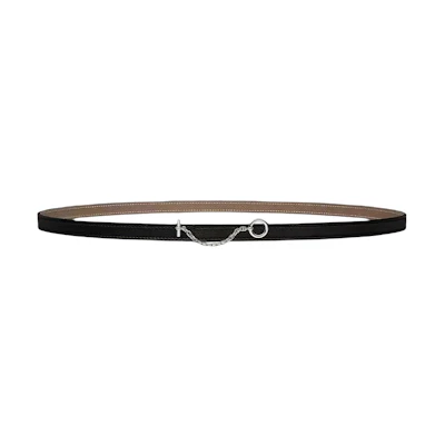 (Women) HERMES Carrousel Silver Buckle Calfskin Leather Belt Women Black/Elephant Grey 1.3cm H081081CK05-H065538CABD
