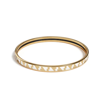 (Women) HERMES Cartes a Jouer Enamel Bracelet Gold/White. H243312FC665