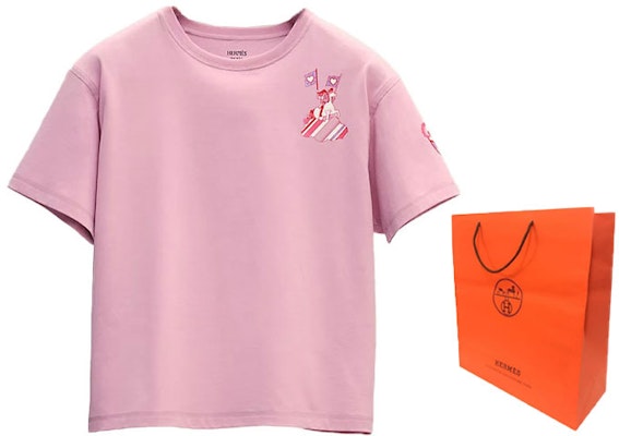 (W) 에르메스 만화 프린트 핑크 오버사이즈 크루넥 티셔츠 여성 SS22 H2E4602DUL6 Lookbook (W) 에르메스 만화 프린트 핑크 오버사이즈 크루넥 티셔츠 여성 SS22 H2E4602DUL6