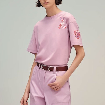 (W) 에르메스 만화 프린트 핑크 오버사이즈 크루넥 티셔츠 여성 SS22 H2E4602DUL6 Shop (W) 에르메스 만화 프린트 핑크 오버사이즈 크루넥 티셔츠 여성 SS22 H2E4602DUL6