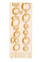 (Women) HERMES Casaque Do Re Boucles Cashmere Scarf White/Ochre Yellow. H259092S06 (Women) HERMES Casaque Do Re Boucles Cashmere Scarf White/Ochre Yellow. H259092S06