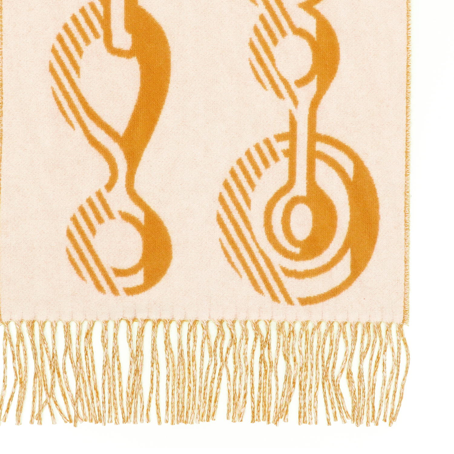 Shop (Women) HERMES Casaque Do Re Boucles  Cashmere Scarf White/Ochre Yellow. H259092S06