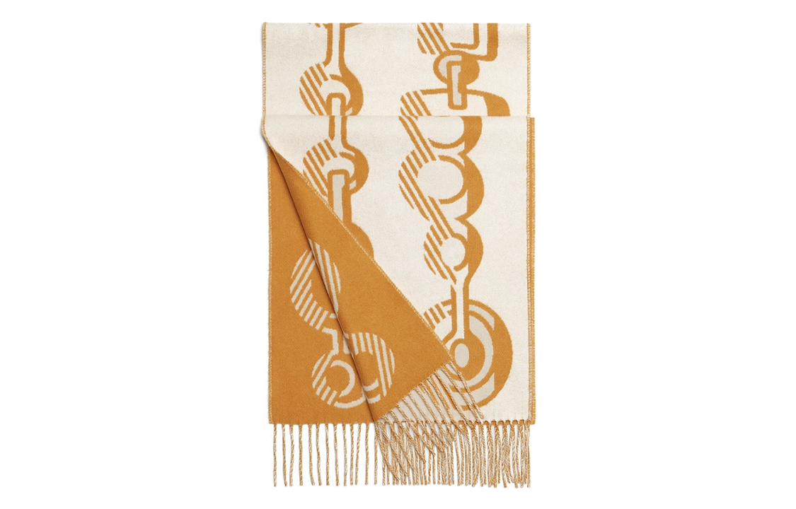Purchase (Women) HERMES Casaque Do Re Boucles  Cashmere Scarf White/Ochre Yellow. H259092S06