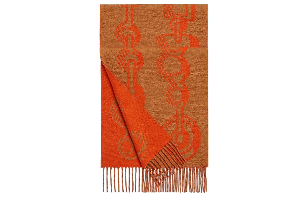 (Women) HERMES Casaque Do Re Boucles Bicolor Woven Cashmere Scarf Orange for Women H259092S-03