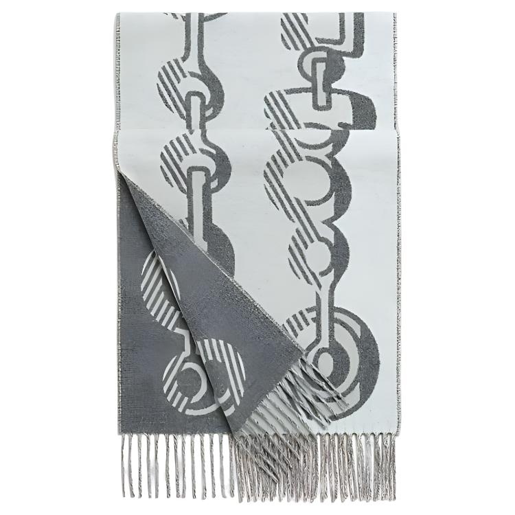 (Women) HERMES Casaque Do Re Boucles Grey Cashmere Fashion Scarf for Women. H259092S-02