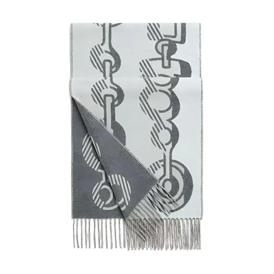 (Women) HERMES Casaque Do Re Boucles Grey Cashmere Fashion Scarf for Women. H259092S-02