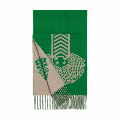 (Women) HERMES Casaque Green Jacquard Fringe Design Scarf for Women. H253983S 03