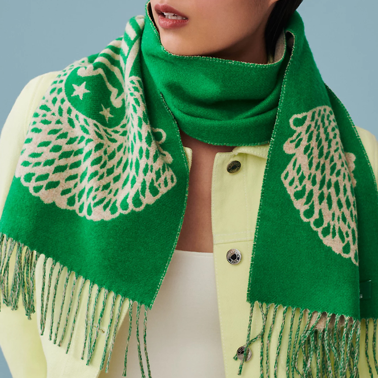 (Women) HERMES Casaque Green Jacquard Fringe Design Scarf for Women. H253983S 03 圖 3