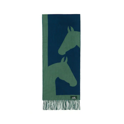 (Women) HERMES Casaque Love Story Print Cashmere Scarf Green for Women. H254043S-05