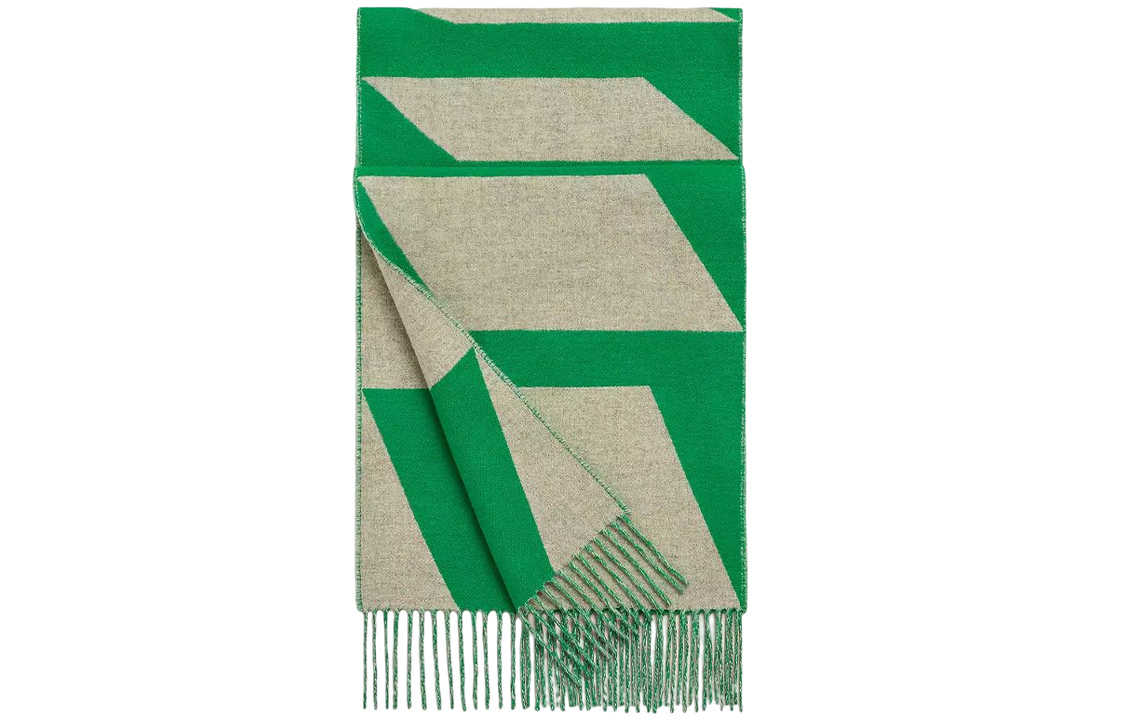 (Women) HERMES Casaque Optique Cashmere Scarf Green/Beige  Accessory. H259091Sv02