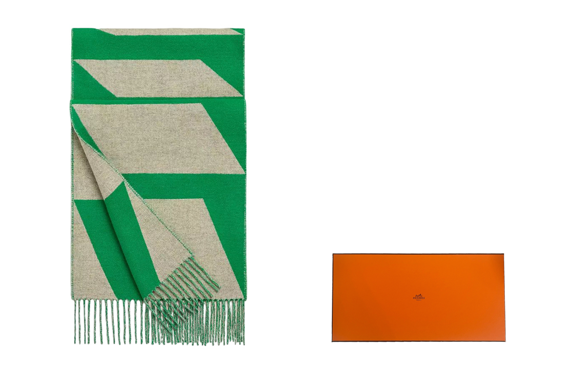(Women) HERMES Casaque Optique Cashmere Scarf Green/Beige  Accessory. H259091Sv02 圖 2