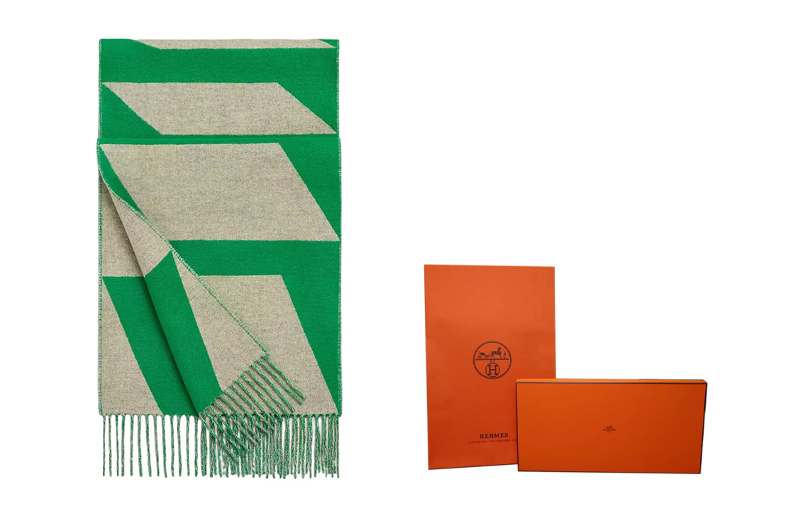 (Women) HERMES Casaque Optique Cashmere Scarf Green/Beige  Accessory. H259091Sv02 圖 5