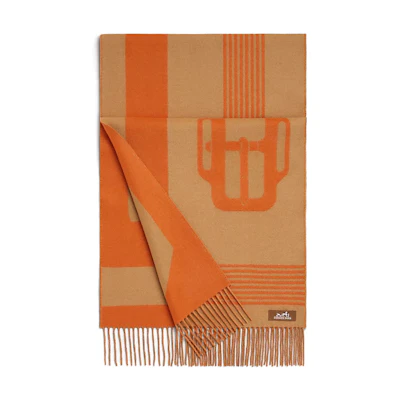 (Women) HERMES Casaque Saddle Jacquard Knit Scarf Orange H259118S-01