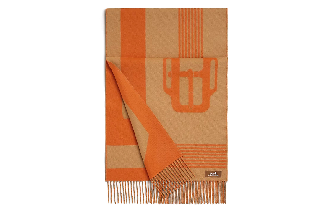 (Women) HERMES Casaque Saddle Jacquard Knit Scarf  Orange H259118S-01 圖 2