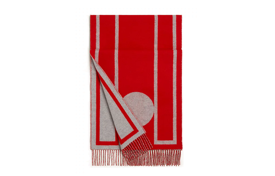 (Women) HERMES Casaque Tassel Wool Scarf for Women - Red H259105S05