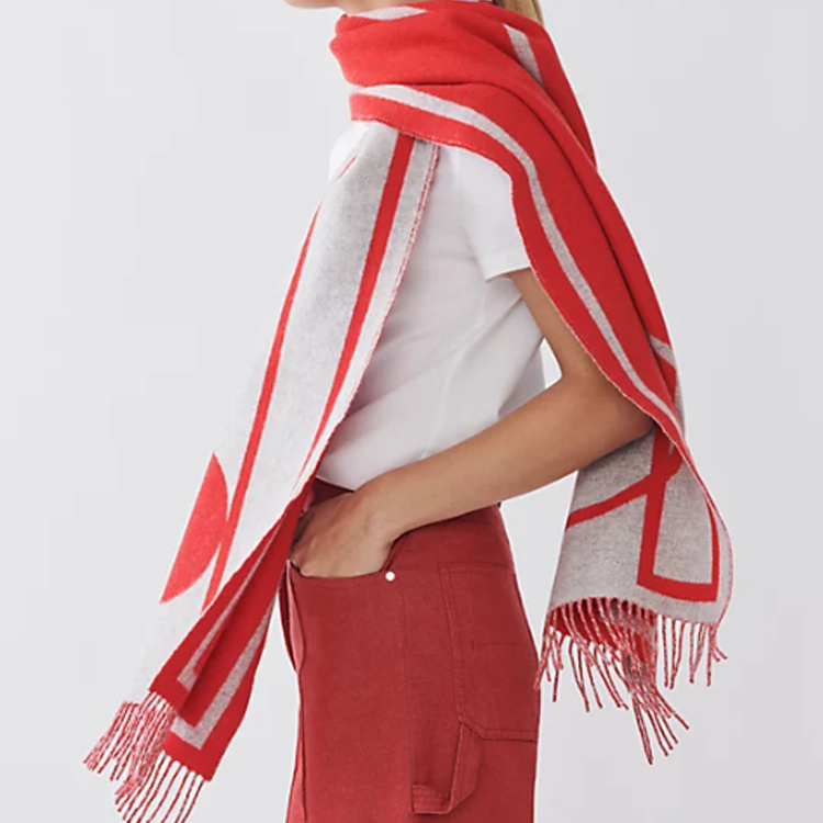 (Women) HERMES Casaque Tassel Wool Scarf for Women - Red H259105S05 圖 3