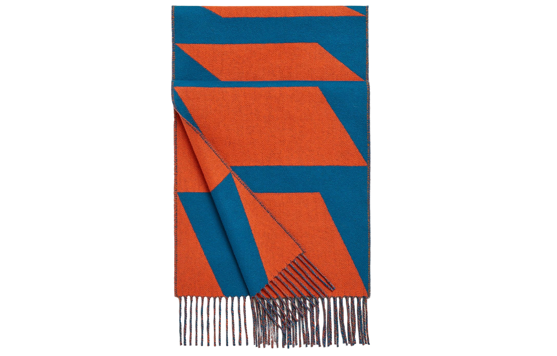 (Women) HERMES Casaque Two-Tone Wool Cashmere Scarf Blue/Sienna Red for Women. H259091S-04 圖 2