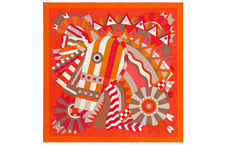 (Women) HERMES Celebration Steed Orange Vermillion Red Scarf 140cm H243748S-37 圖 2