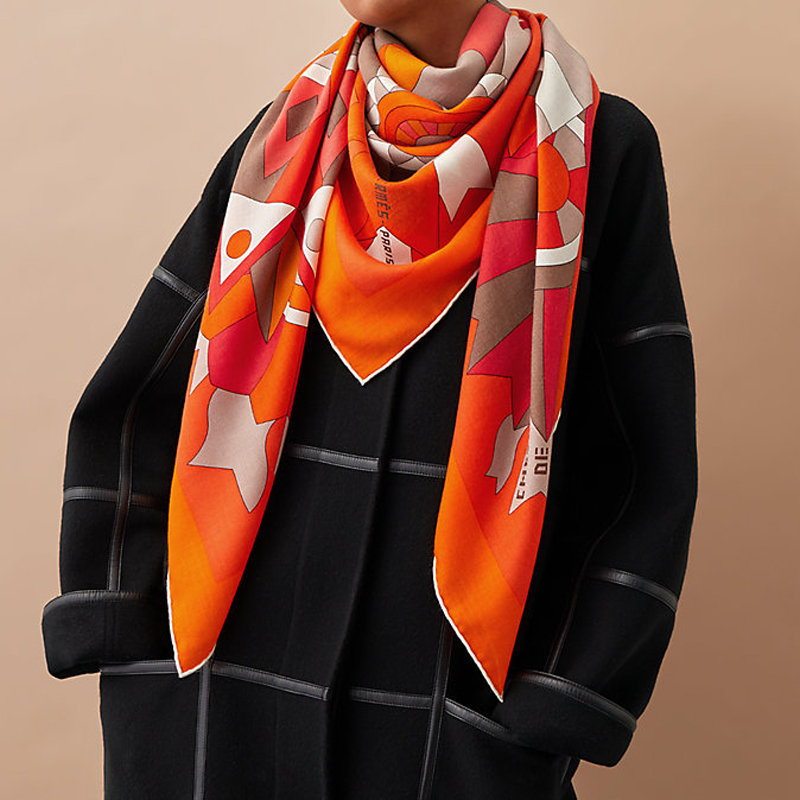 (Women) HERMES Celebration Steed Orange Vermillion Red Scarf 140cm H243748S-37 圖 3