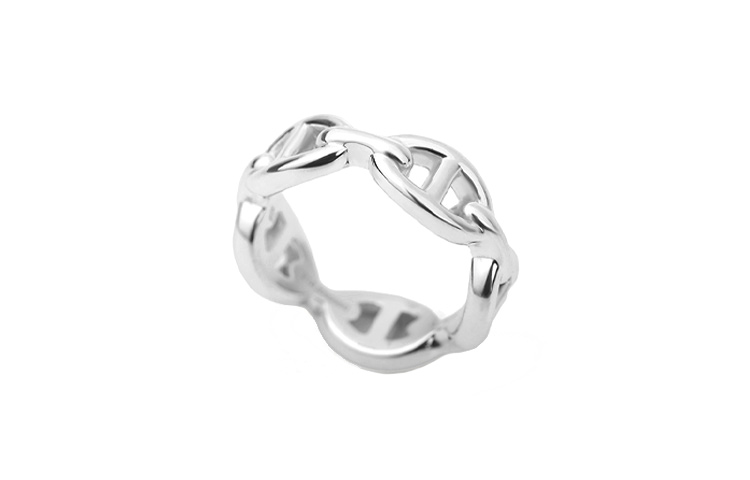 (Women) HERMES Chaine d'Ancre Enchainee Silver Ring 925 Silver H109507B